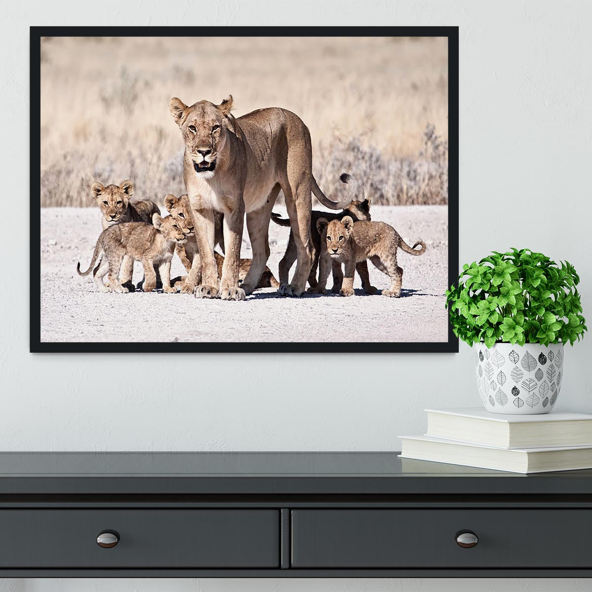Lioness and cubs Framed Print - Canvas Art Rocks - 2