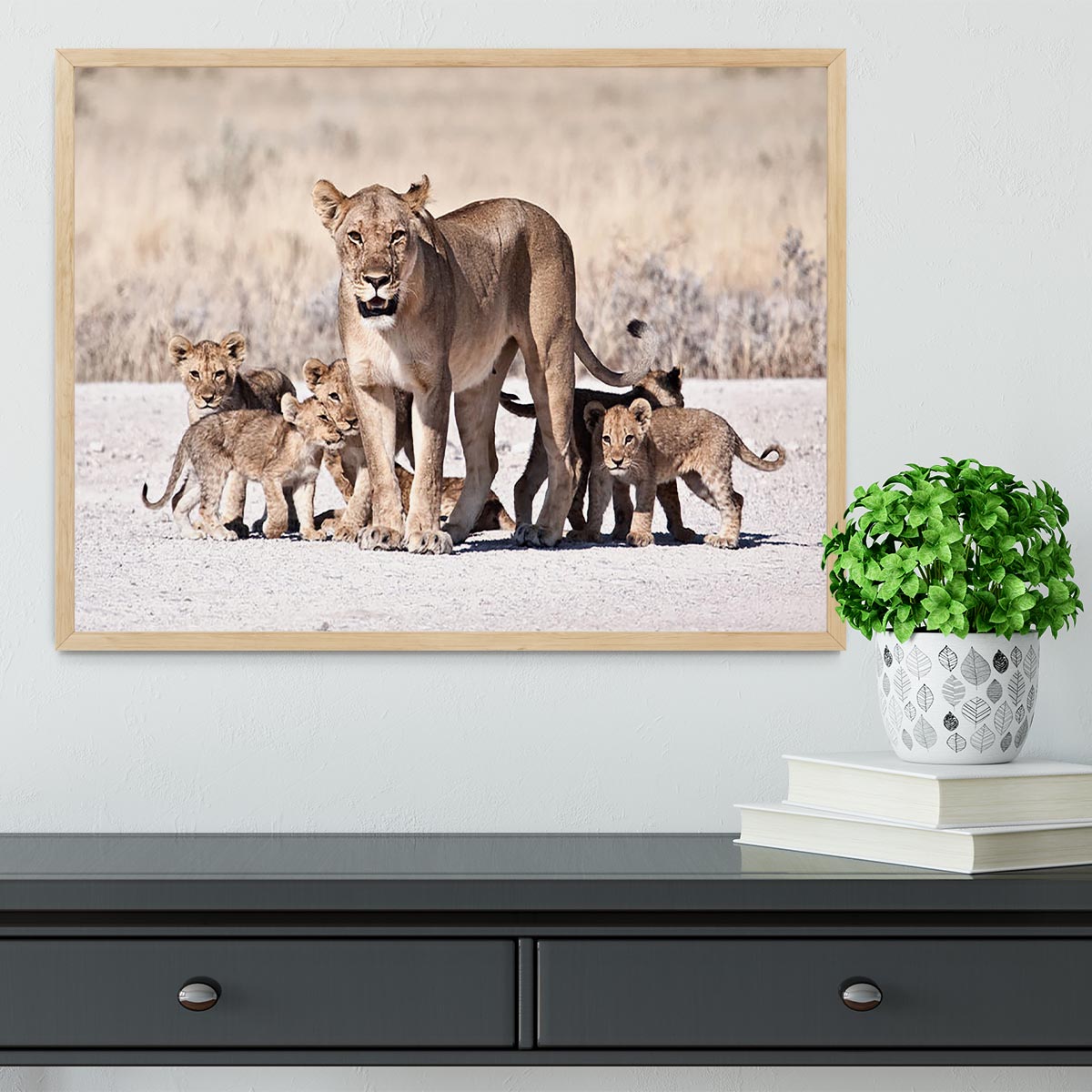 Lioness and cubs Framed Print - Canvas Art Rocks - 4