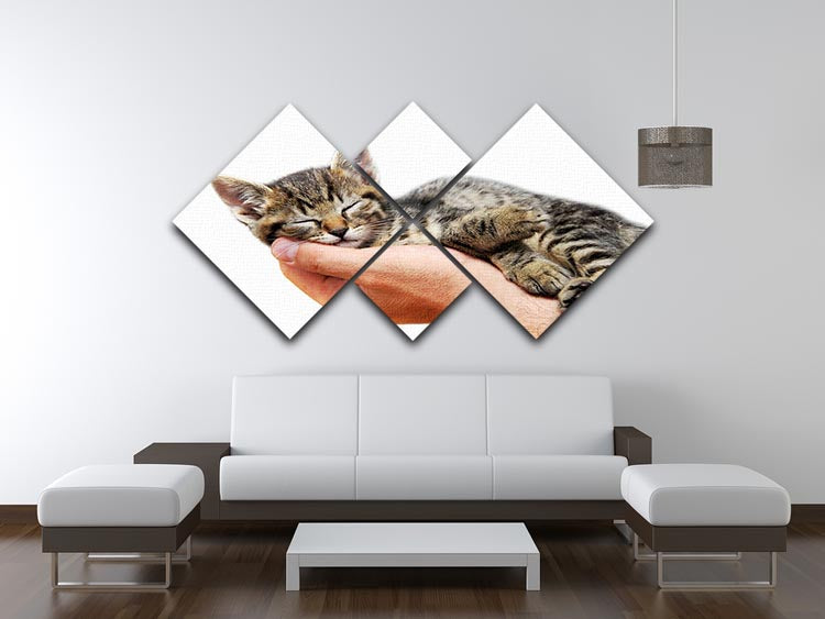 Little baby cat sleeping in male arms 4 Square Multi Panel Canvas - Canvas Art Rocks - 3