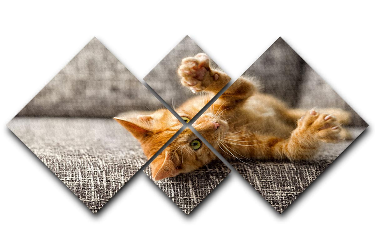 Little cat playing on the bed 4 Square Multi Panel Canvas - Canvas Art Rocks - 1