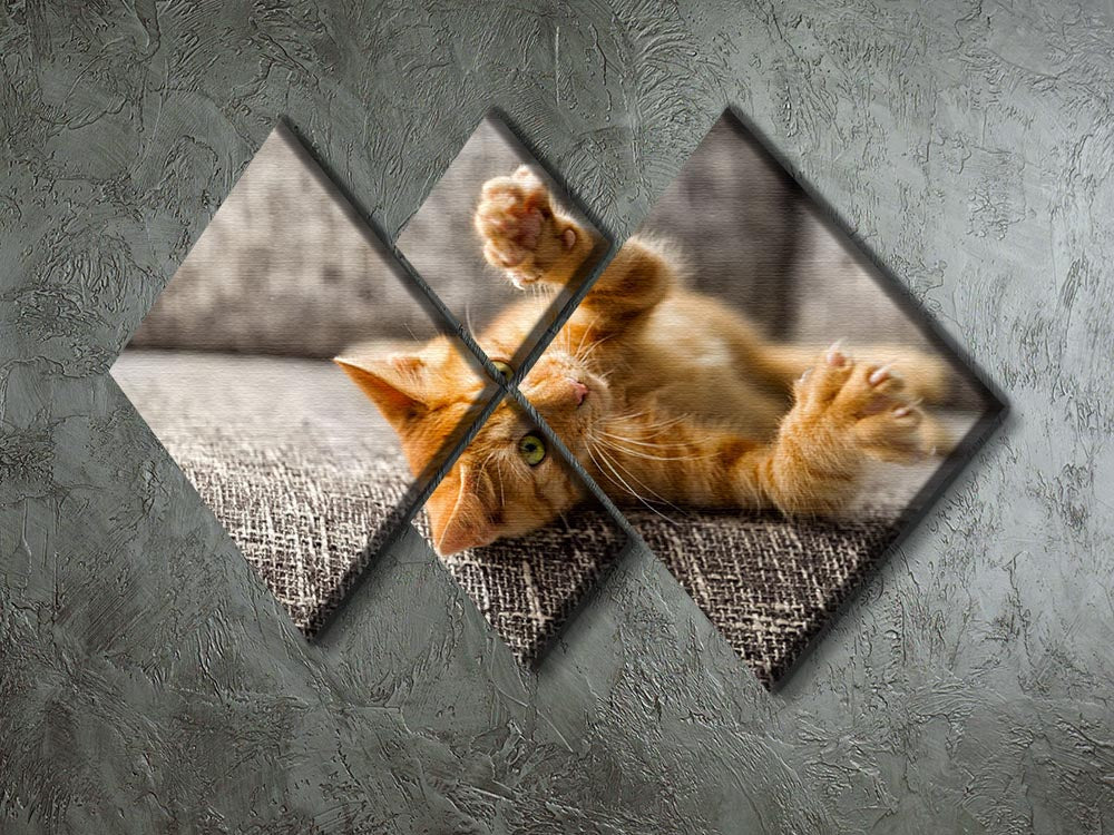 Little cat playing on the bed 4 Square Multi Panel Canvas - Canvas Art Rocks - 2