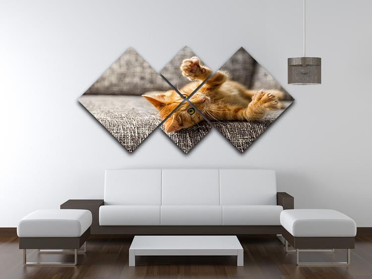 Little cat playing on the bed 4 Square Multi Panel Canvas - Canvas Art Rocks - 3