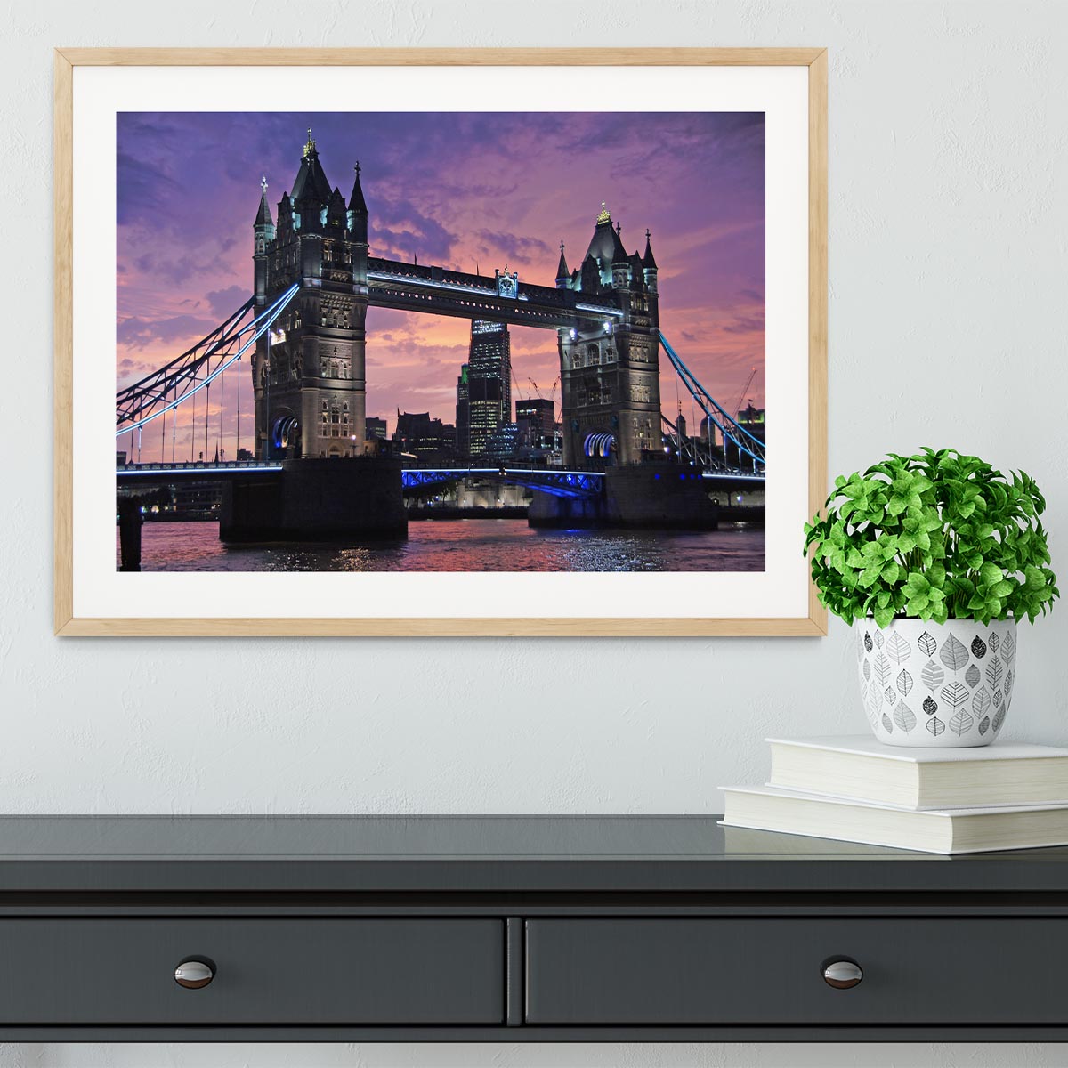 London Bridge Pink Sunset Framed Print - Canvas Art Rocks - 3