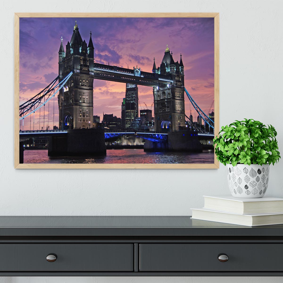 London Bridge Pink Sunset Framed Print - Canvas Art Rocks - 4