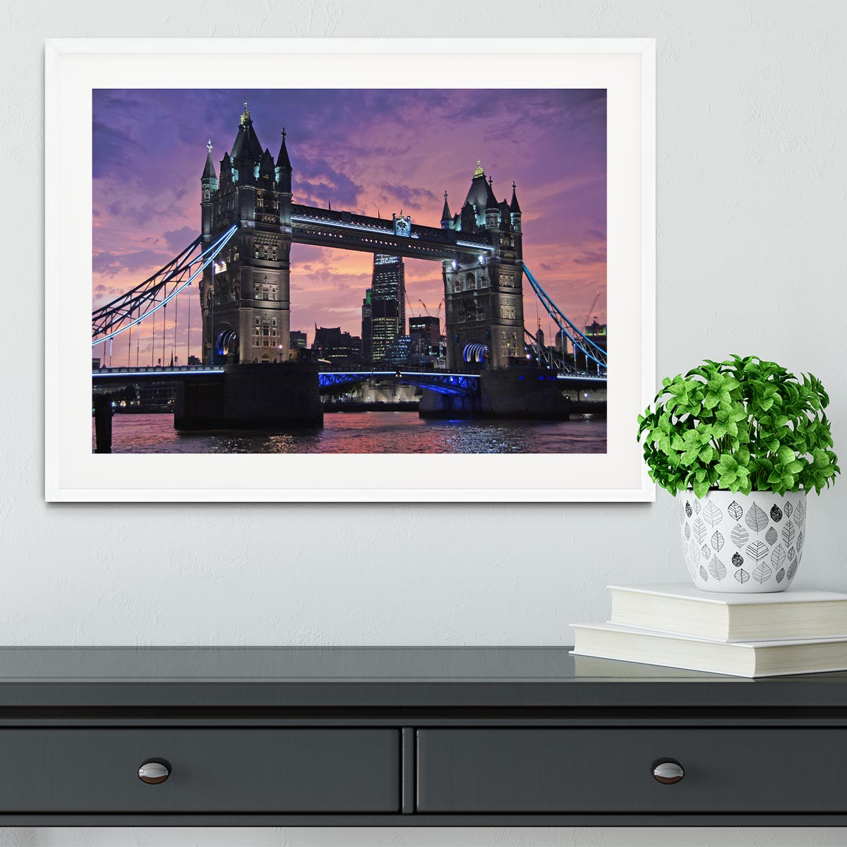 London Bridge Pink Sunset Framed Print - Canvas Art Rocks - 5