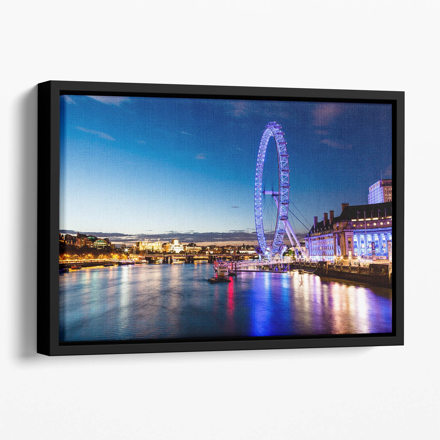 London Eye and London Cityscape in the Night Floating Framed Canvas