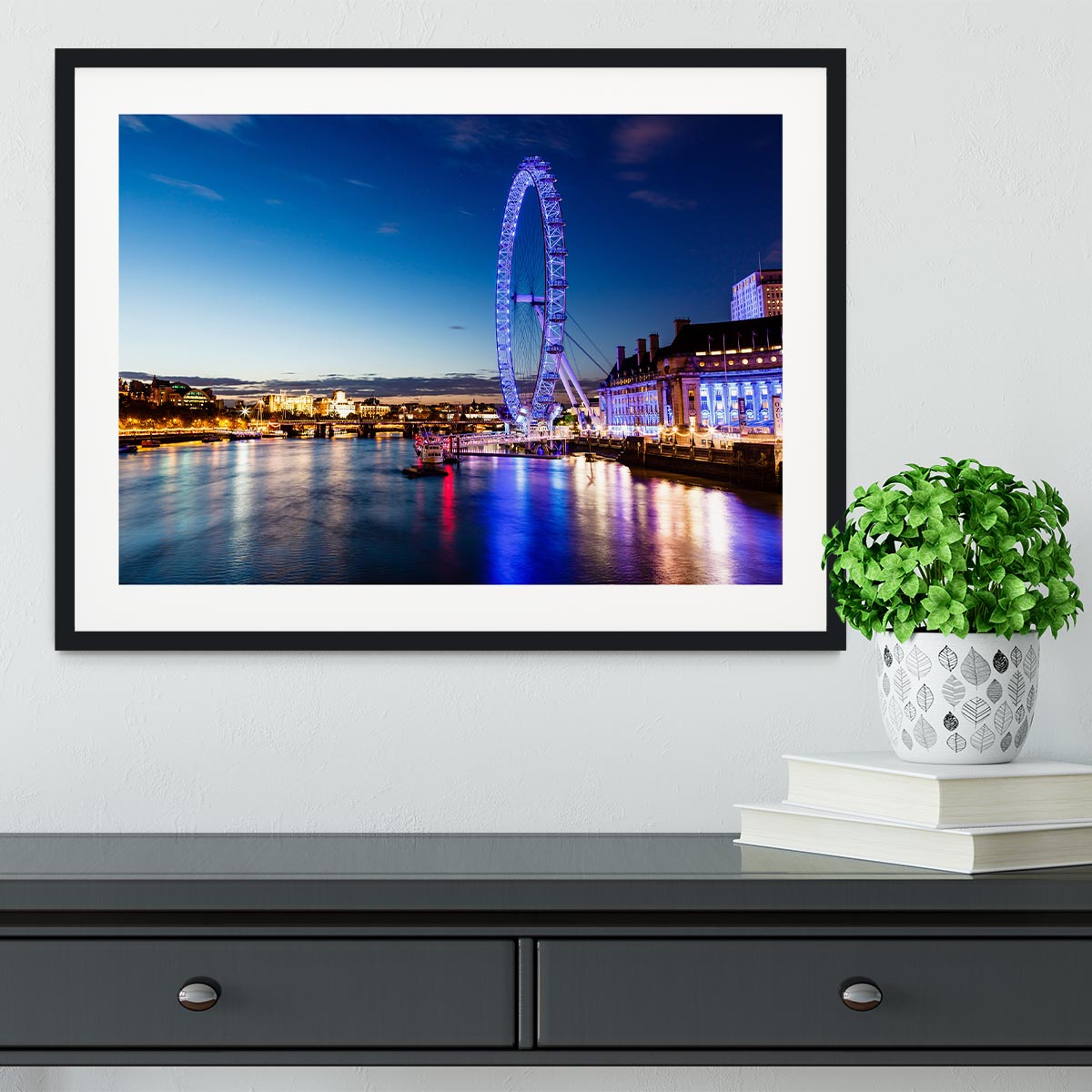 London Eye and London Cityscape in the Night Framed Print - Canvas Art Rocks - 1