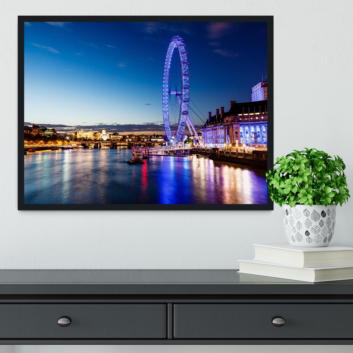 London Eye and London Cityscape in the Night Framed Print - Canvas Art Rocks - 2