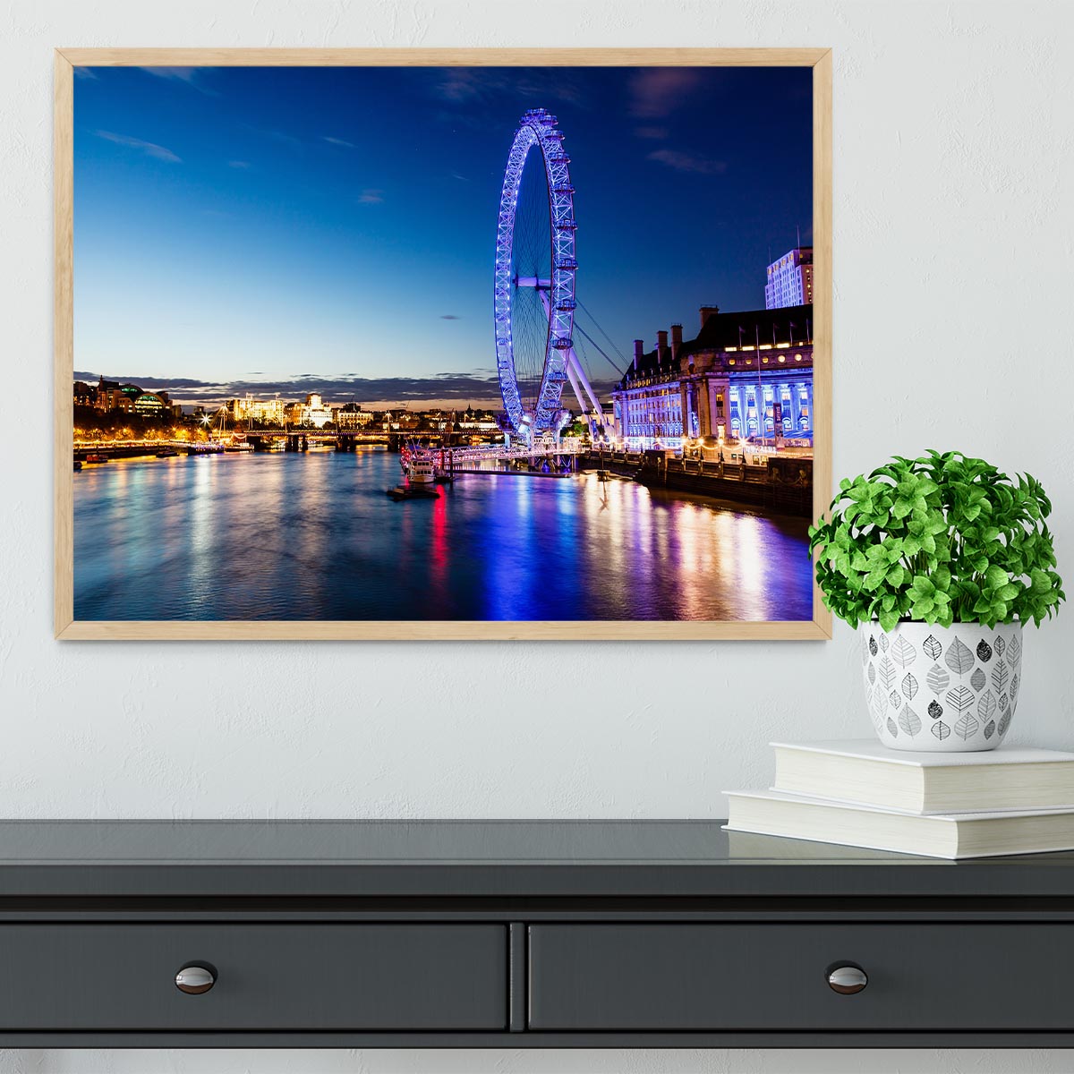 London Eye and London Cityscape in the Night Framed Print - Canvas Art Rocks - 4