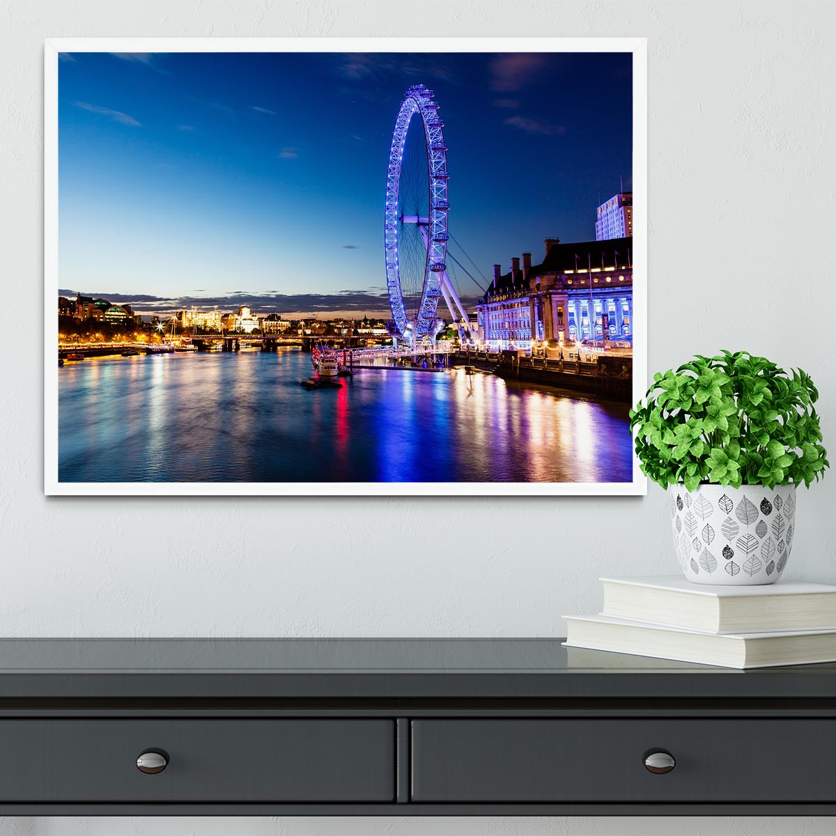 London Eye and London Cityscape in the Night Framed Print - Canvas Art Rocks -6