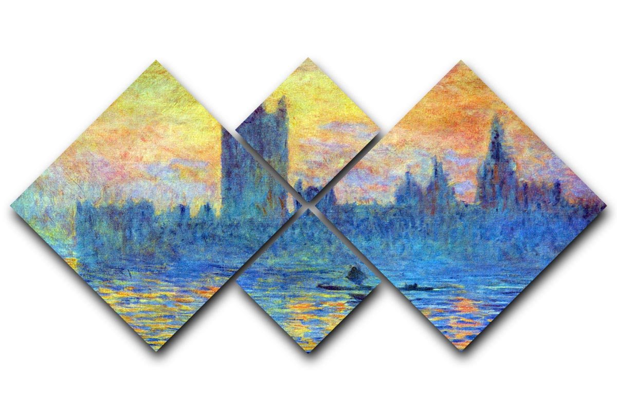 London Parliament in Winter by Monet 4 Square Multi Panel Canvas  - Canvas Art Rocks - 1