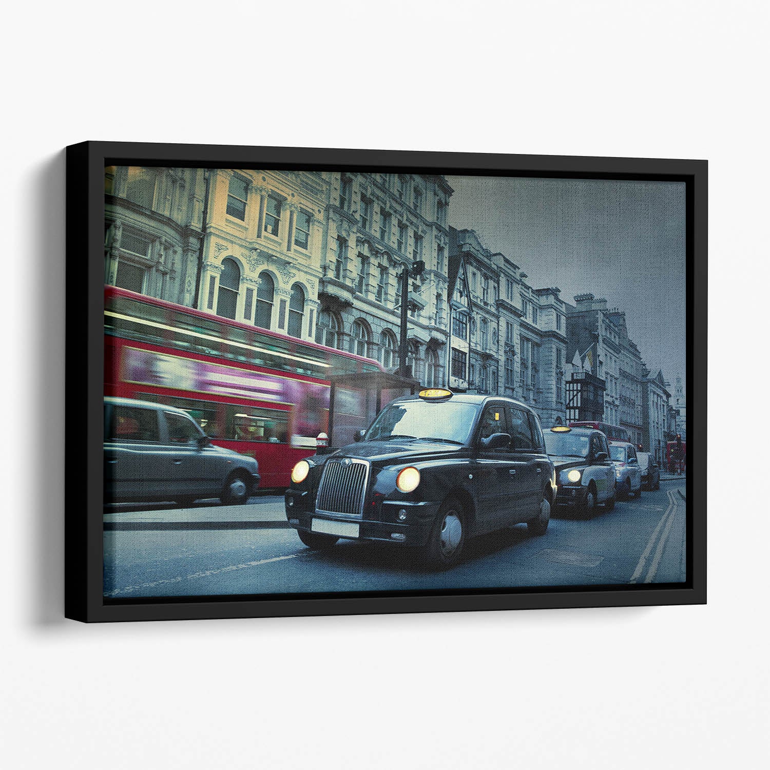 London Street Taxis Floating Framed Canvas