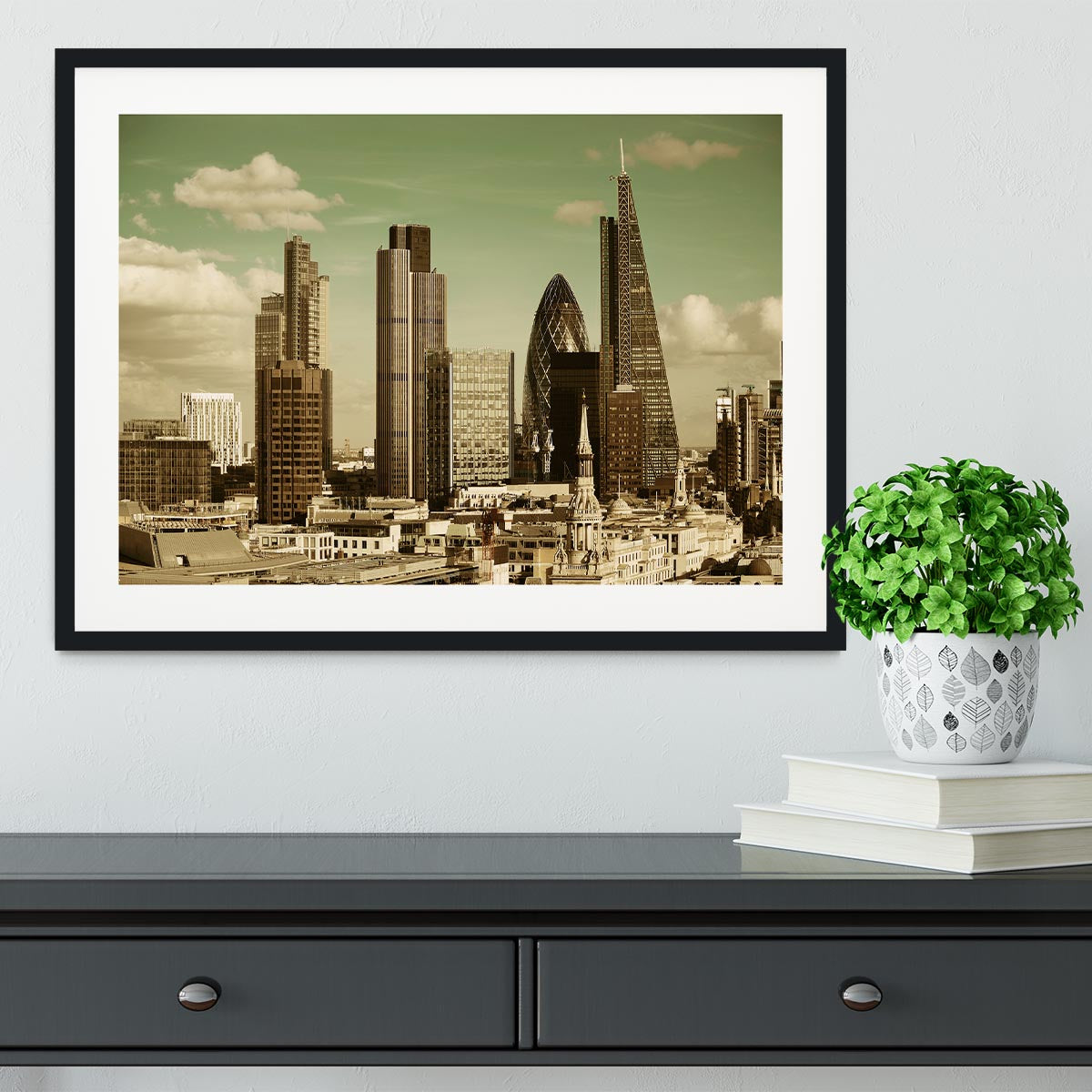 London city rooftop view with urban architectures Framed Print - Canvas Art Rocks - 1