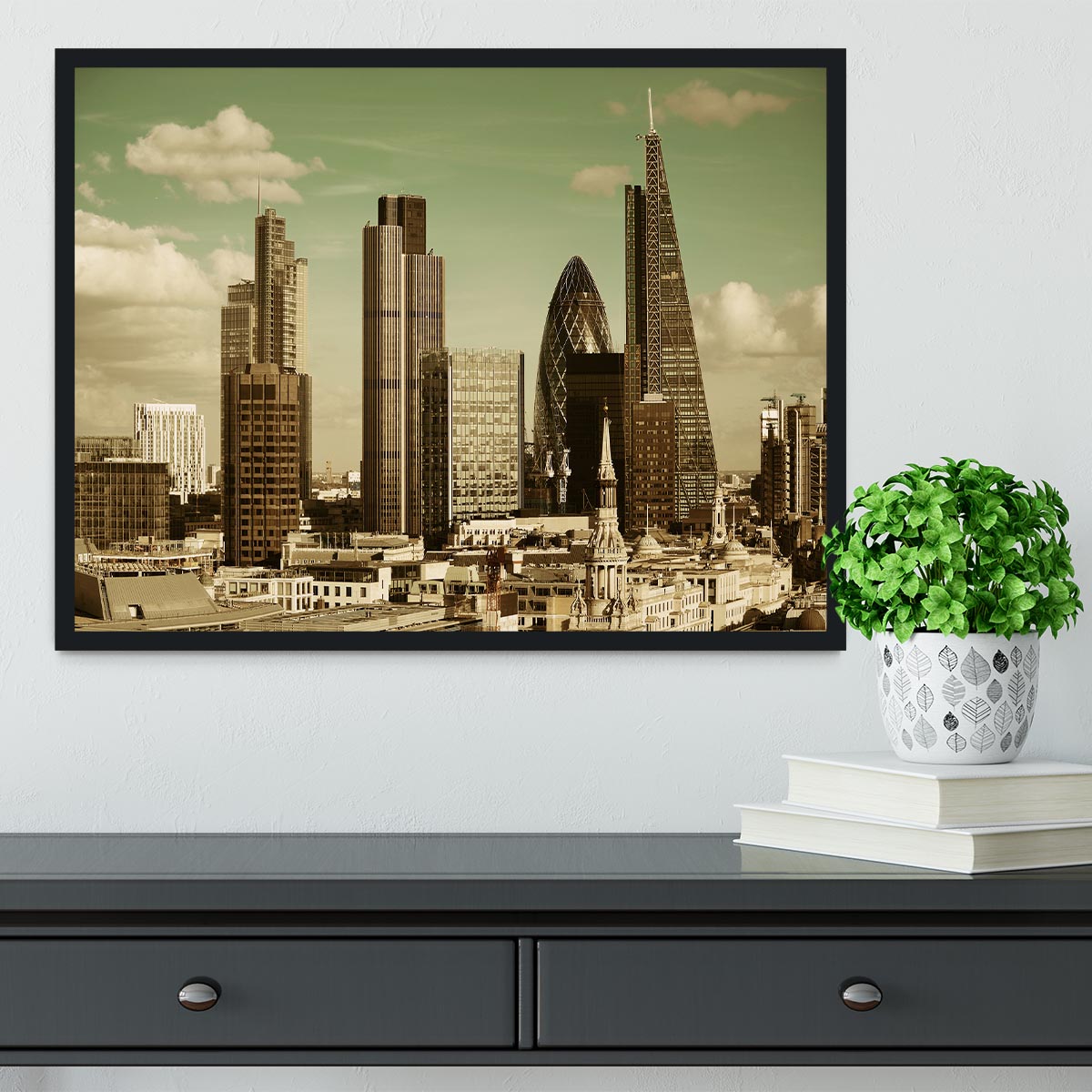 London city rooftop view with urban architectures Framed Print - Canvas Art Rocks - 2