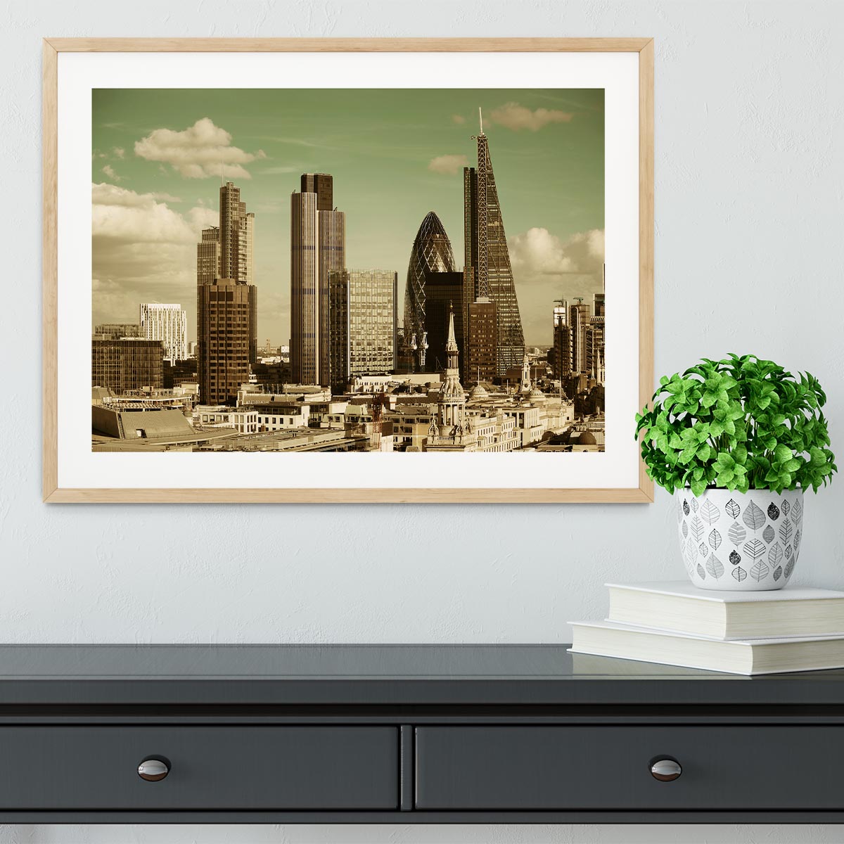 London city rooftop view with urban architectures Framed Print - Canvas Art Rocks - 3
