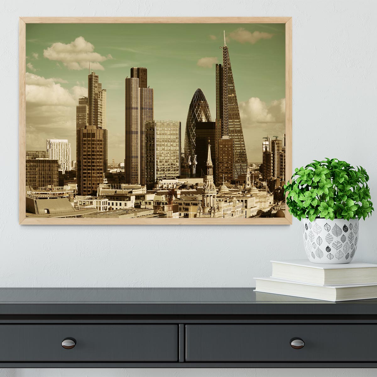 London city rooftop view with urban architectures Framed Print - Canvas Art Rocks - 4