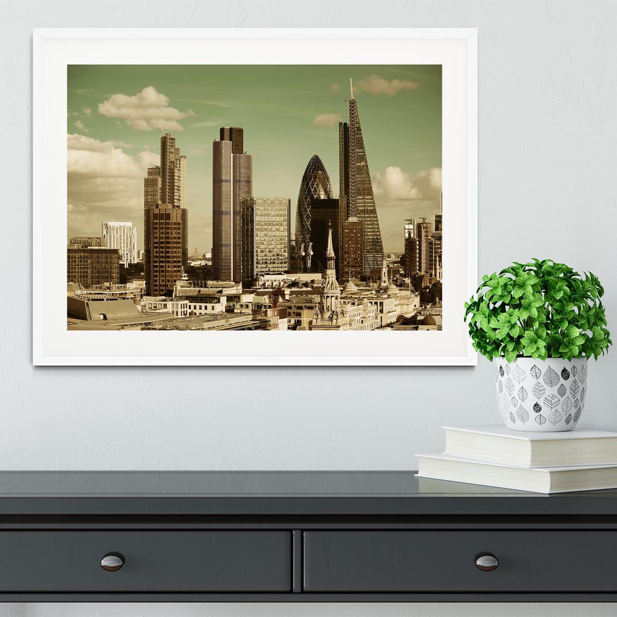 London city rooftop view with urban architectures Framed Print - Canvas Art Rocks - 5