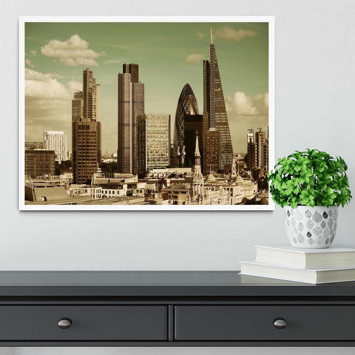 London city rooftop view with urban architectures Framed Print - Canvas Art Rocks -6