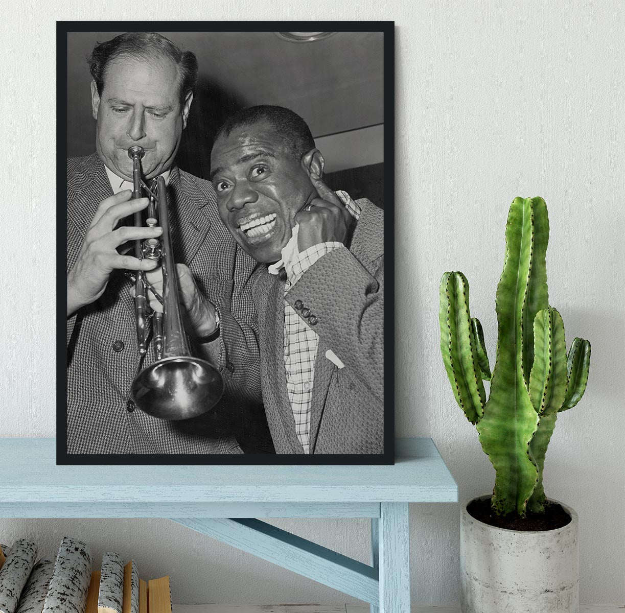 Louis Armstrong listens Framed Print - Canvas Art Rocks - 2