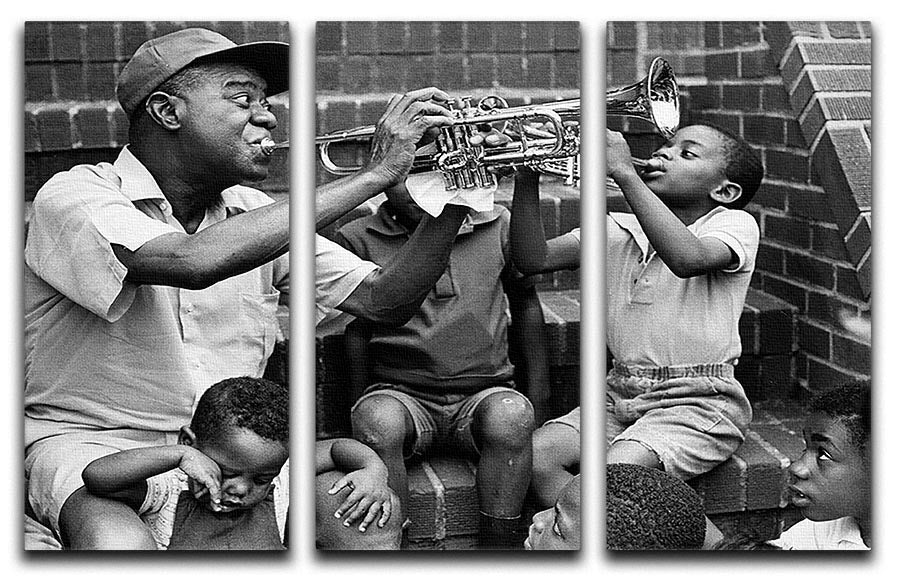 Louis Armstrong with kids 3 Split Panel Canvas Print - Canvas Art Rocks - 1