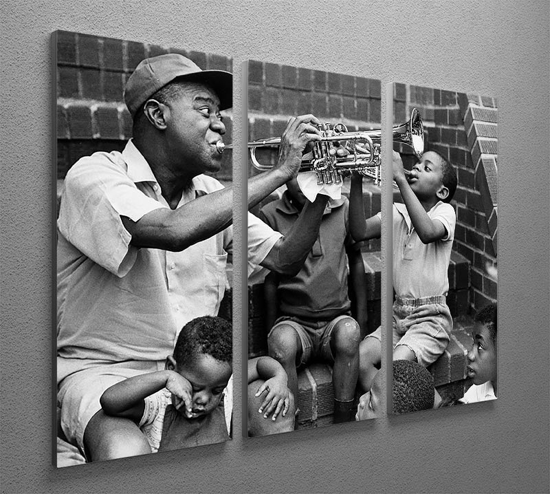Louis Armstrong with kids 3 Split Panel Canvas Print - Canvas Art Rocks - 2