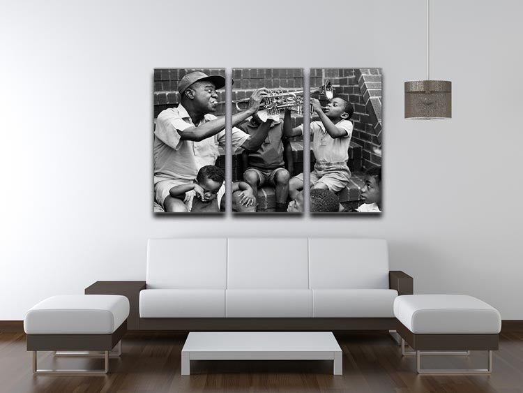 Louis Armstrong with kids 3 Split Panel Canvas Print - Canvas Art Rocks - 3