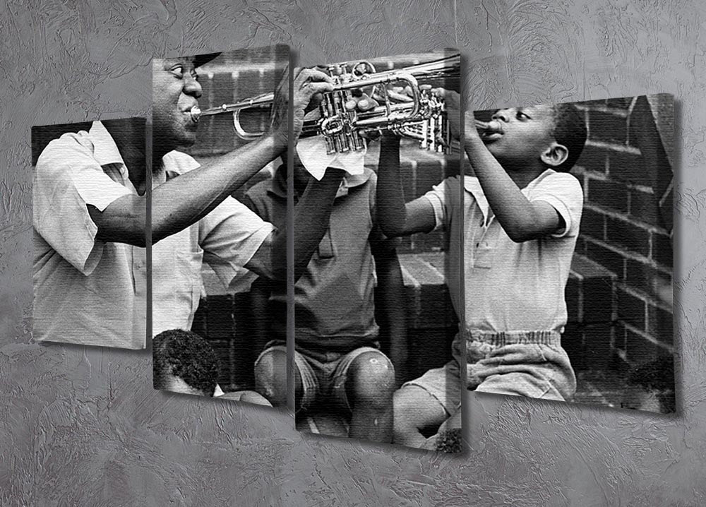 Louis Armstrong with kids 4 Split Panel Canvas - Canvas Art Rocks - 2