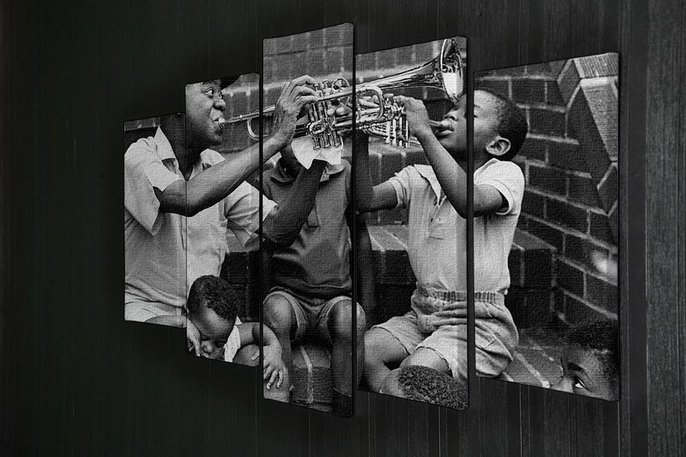 Louis Armstrong with kids 5 Split Panel Canvas - Canvas Art Rocks - 2