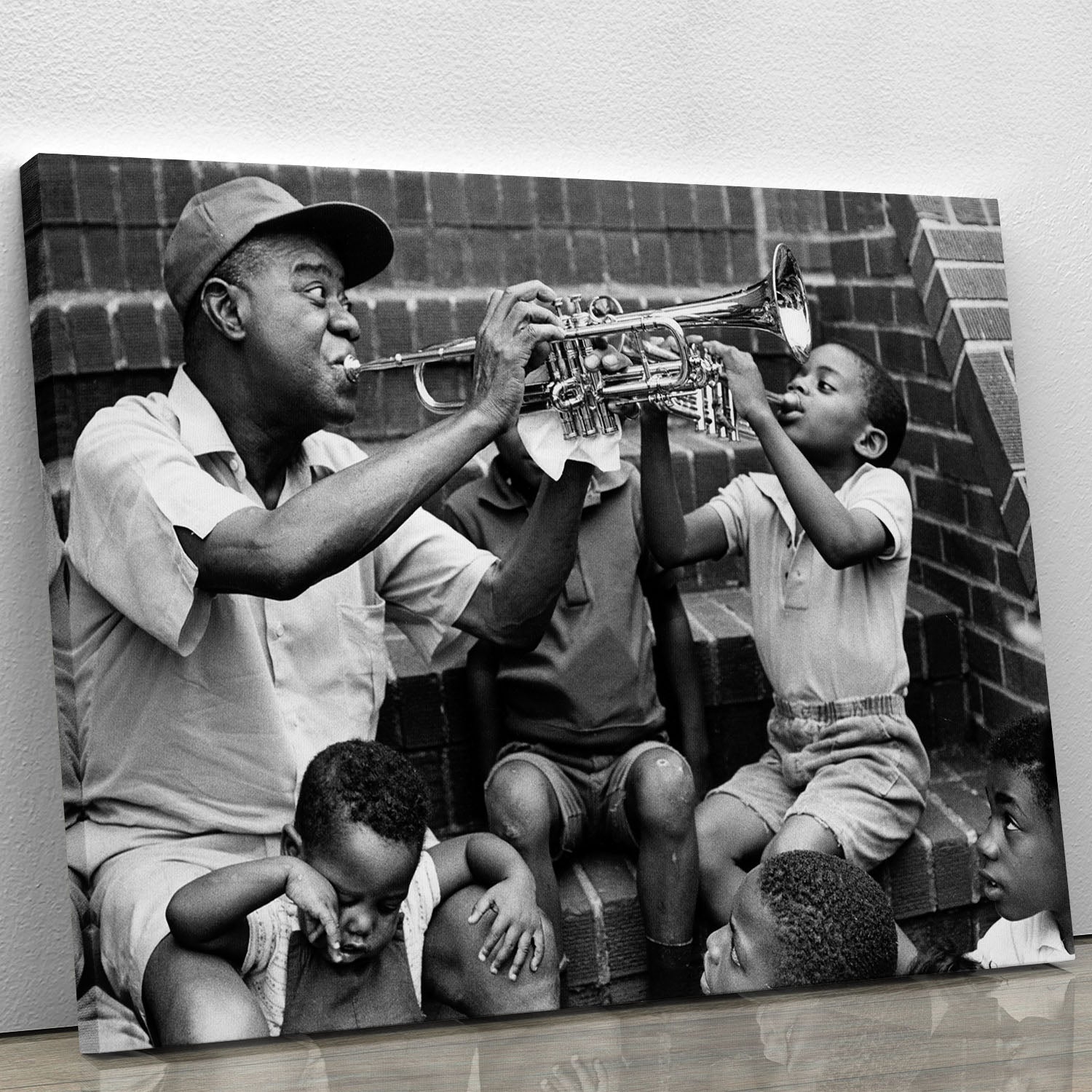 Louis Armstrong with kids Canvas Print or Poster - Canvas Art Rocks - 1