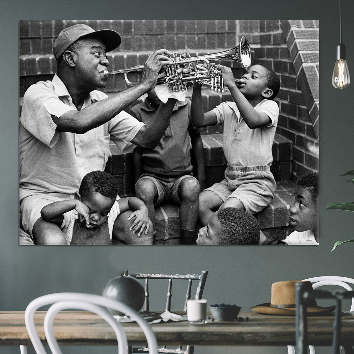 Louis Armstrong with kids Canvas Print or Poster - Canvas Art Rocks - 3