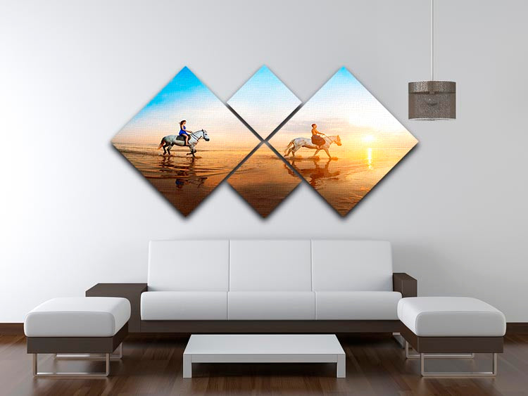 Love background Family and horse in the sunshine 4 Square Multi Panel Canvas - Canvas Art Rocks - 3