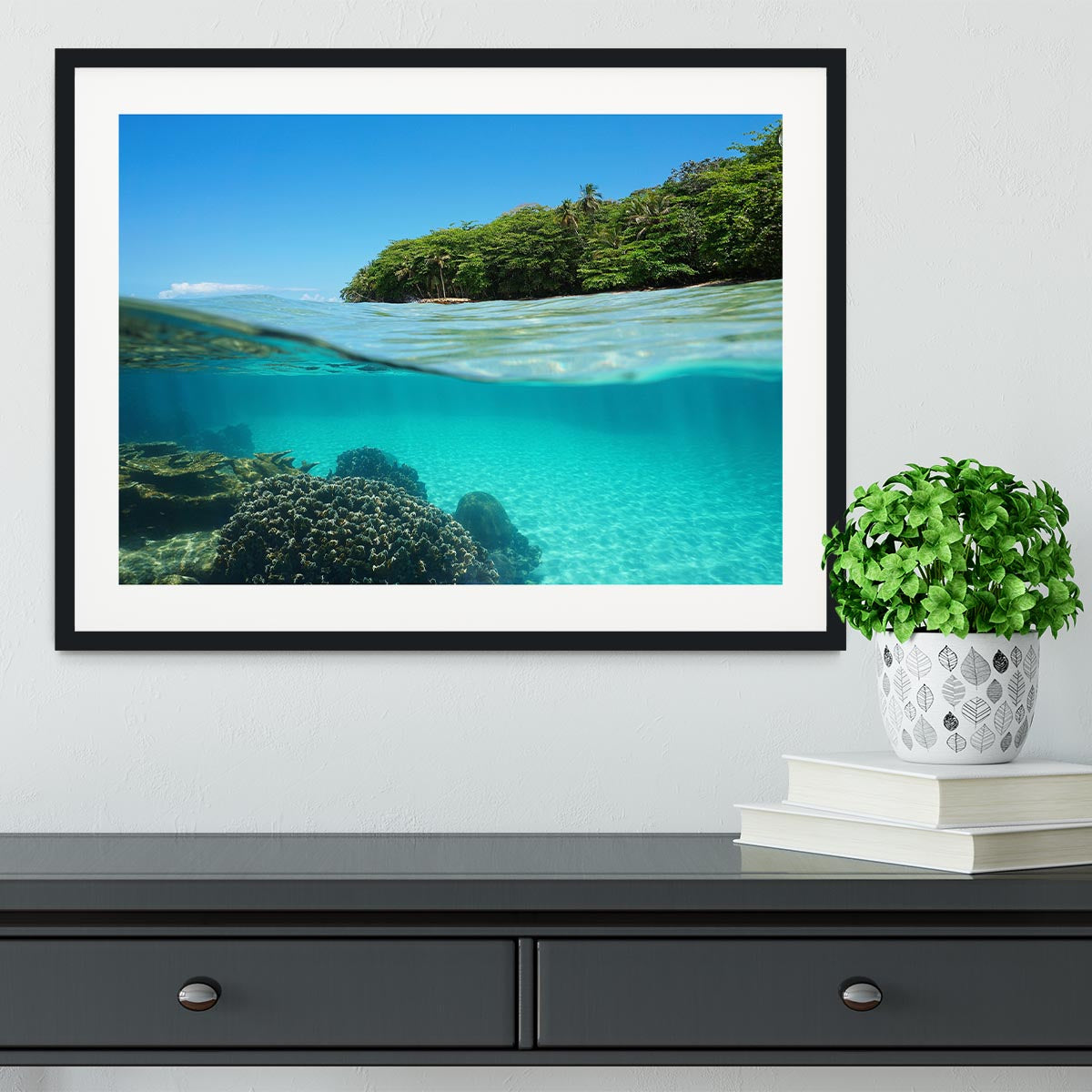 Lush tropical shore above waterline Framed Print - Canvas Art Rocks - 1