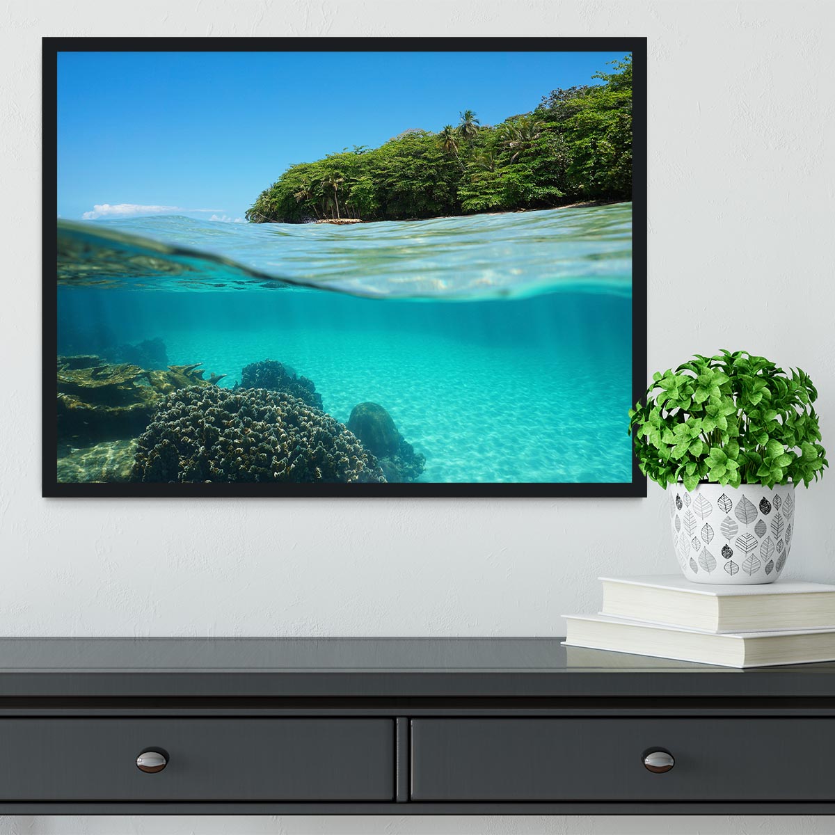 Lush tropical shore above waterline Framed Print - Canvas Art Rocks - 2