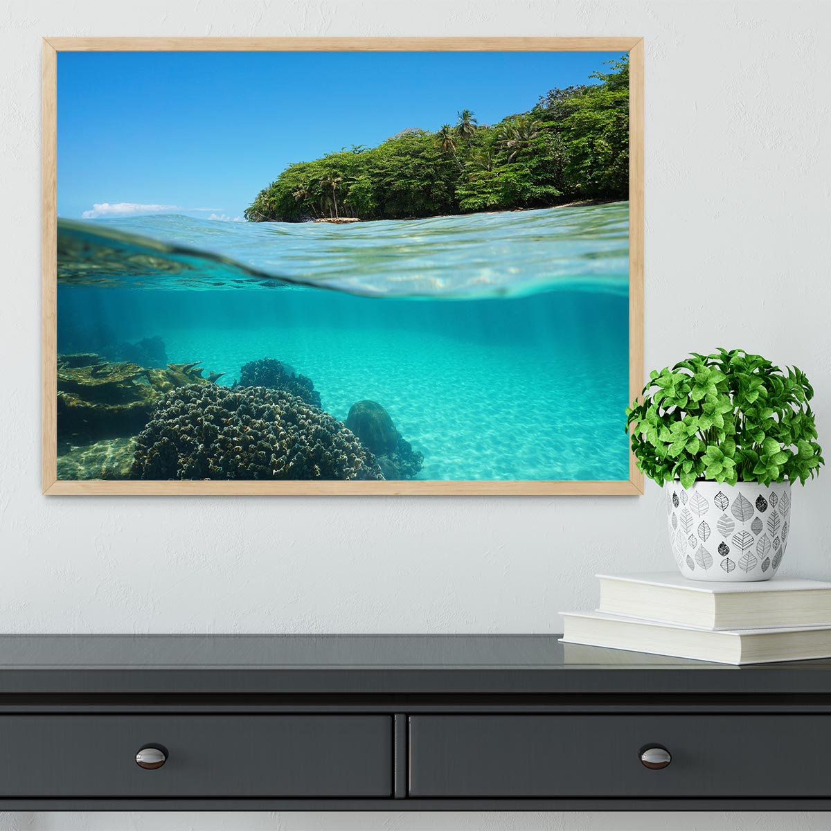 Lush tropical shore above waterline Framed Print - Canvas Art Rocks - 4