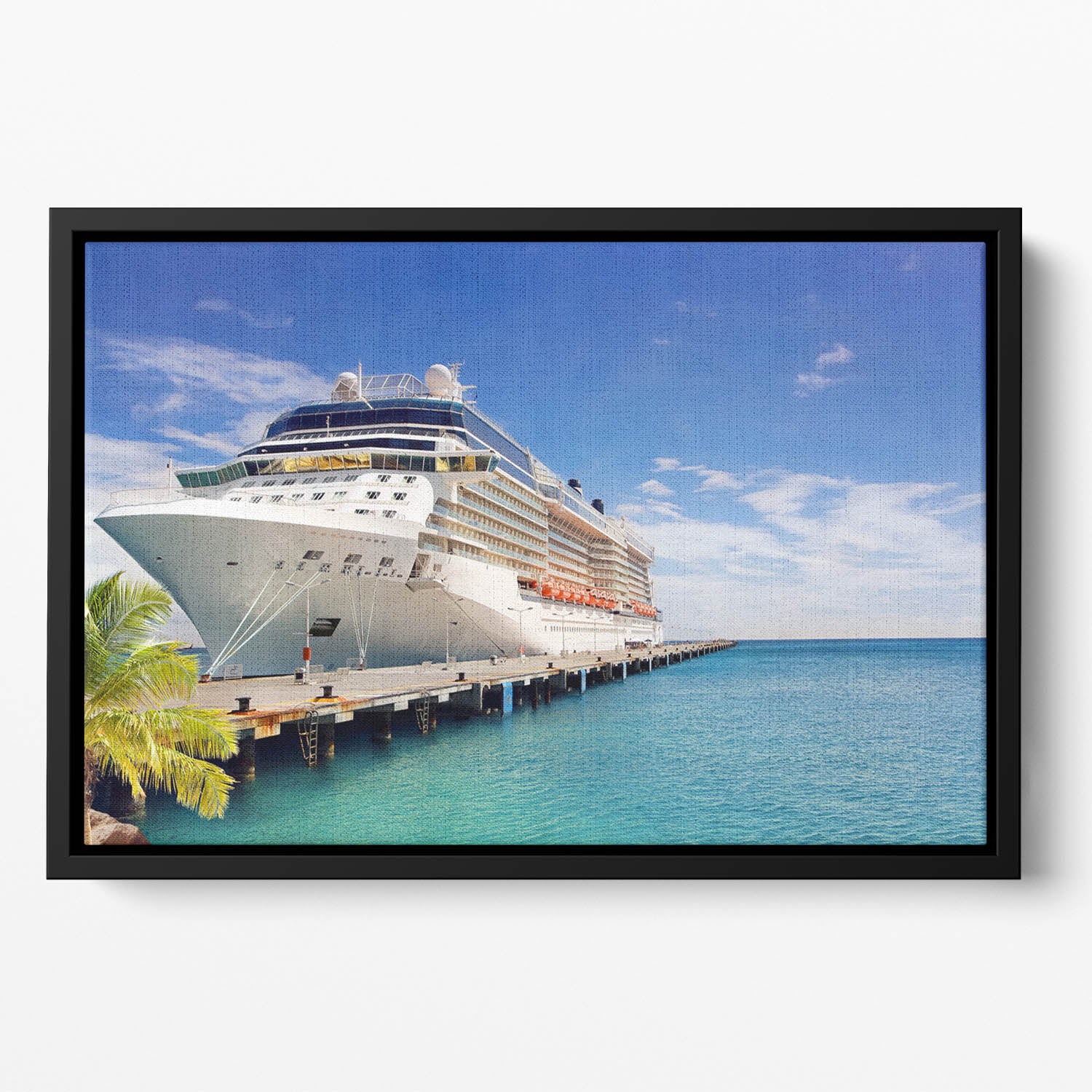 Luxury Cruise Ship in Port on sunny day Floating Framed Canvas