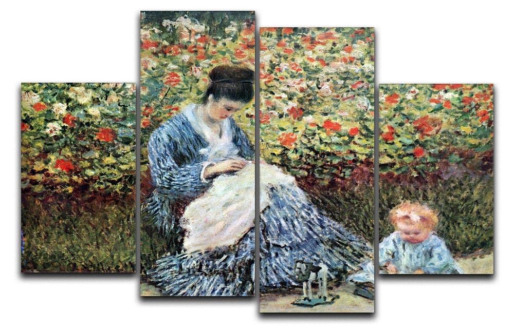 Madame Monet and child by Monet 4 Split Panel Canvas  - Canvas Art Rocks - 1