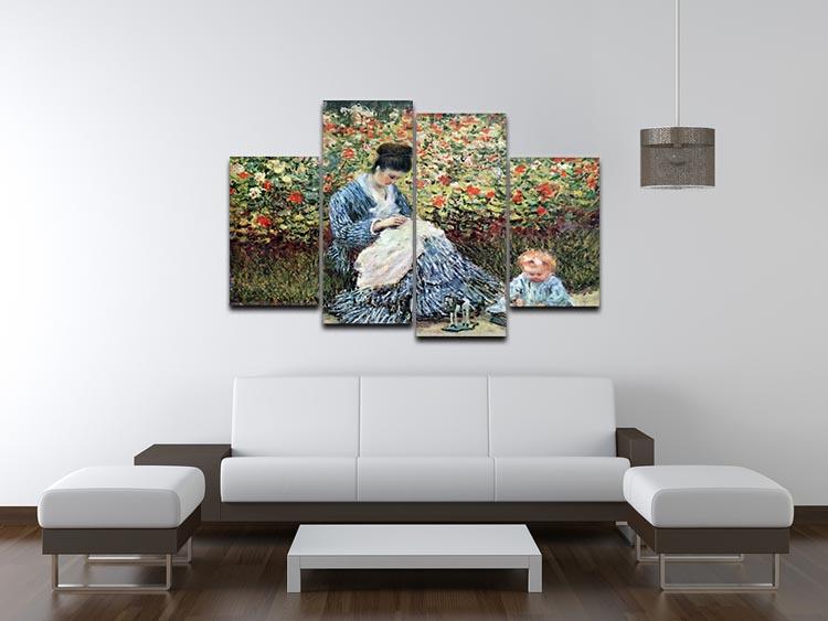 Madame Monet and child by Monet 4 Split Panel Canvas - Canvas Art Rocks - 3