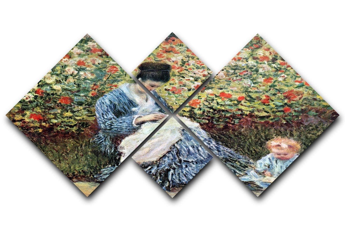 Madame Monet and child by Monet 4 Square Multi Panel Canvas  - Canvas Art Rocks - 1