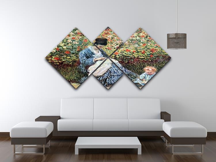 Madame Monet and child by Monet 4 Square Multi Panel Canvas - Canvas Art Rocks - 3