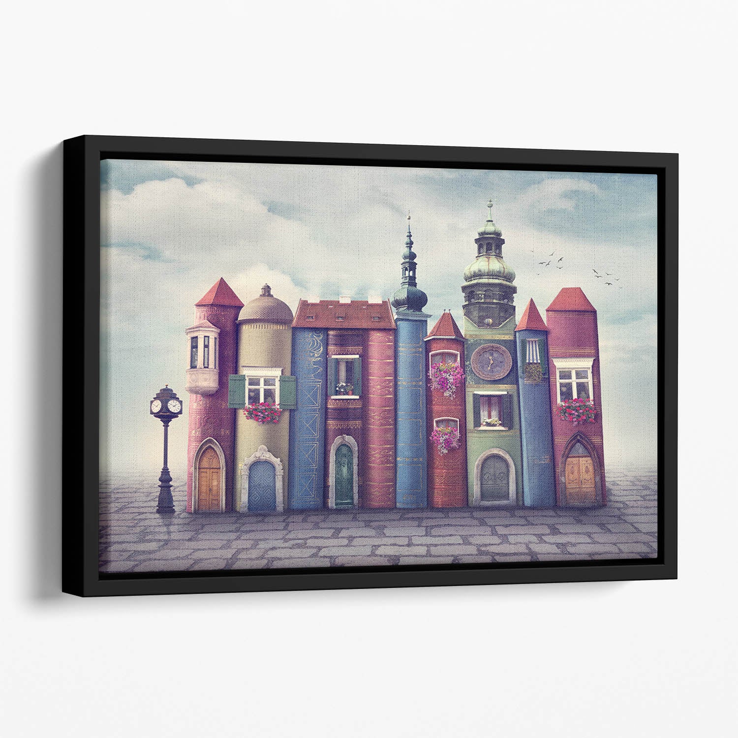 Magic city with old books Floating Framed Canvas