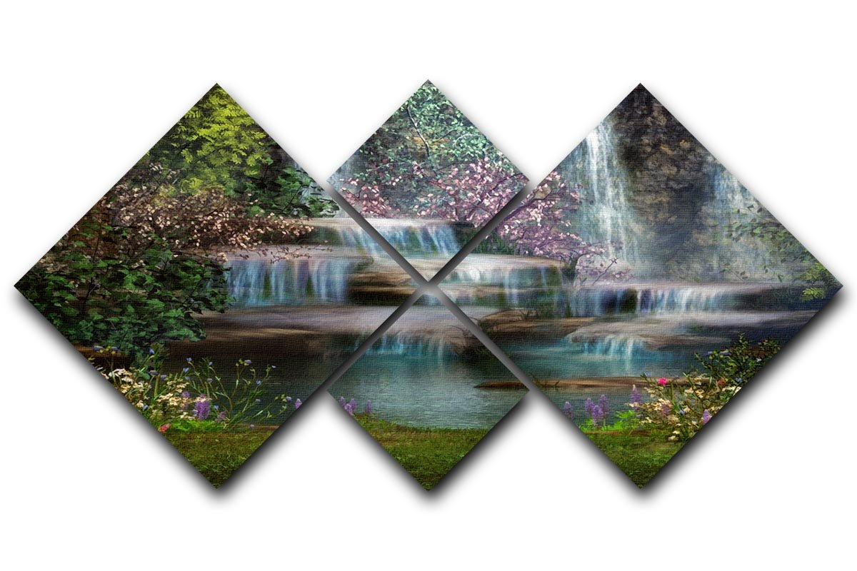 Magical landscape with waterfalls 4 Square Multi Panel Canvas  - Canvas Art Rocks - 1