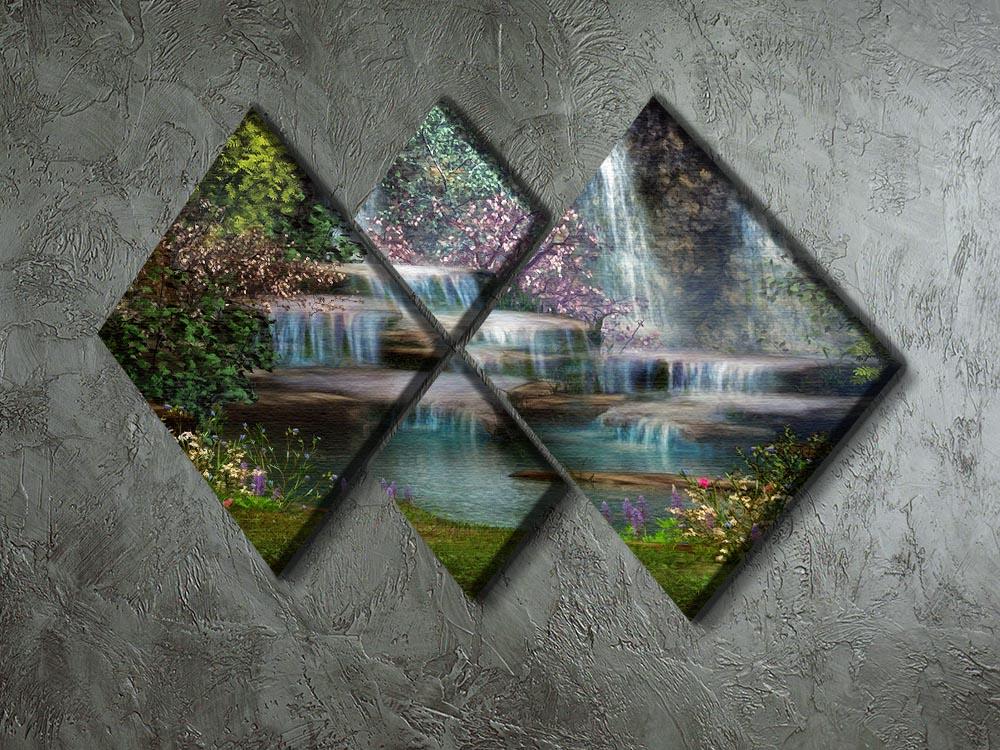 Magical landscape with waterfalls 4 Square Multi Panel Canvas  - Canvas Art Rocks - 2