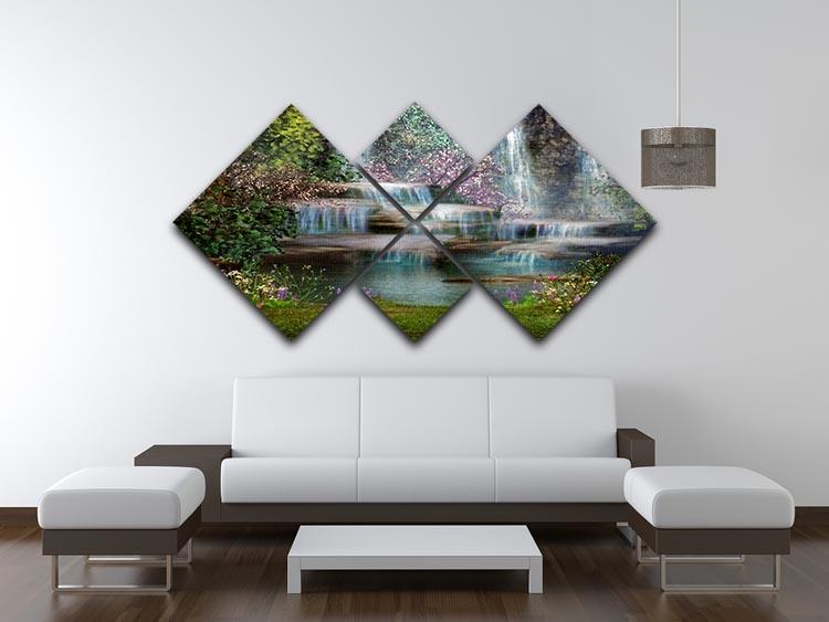 Magical landscape with waterfalls 4 Square Multi Panel Canvas  - Canvas Art Rocks - 3