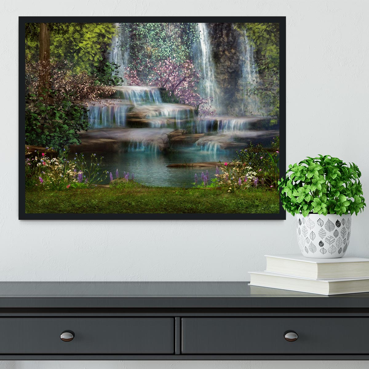 Magical landscape with waterfalls Framed Print - Canvas Art Rocks - 2