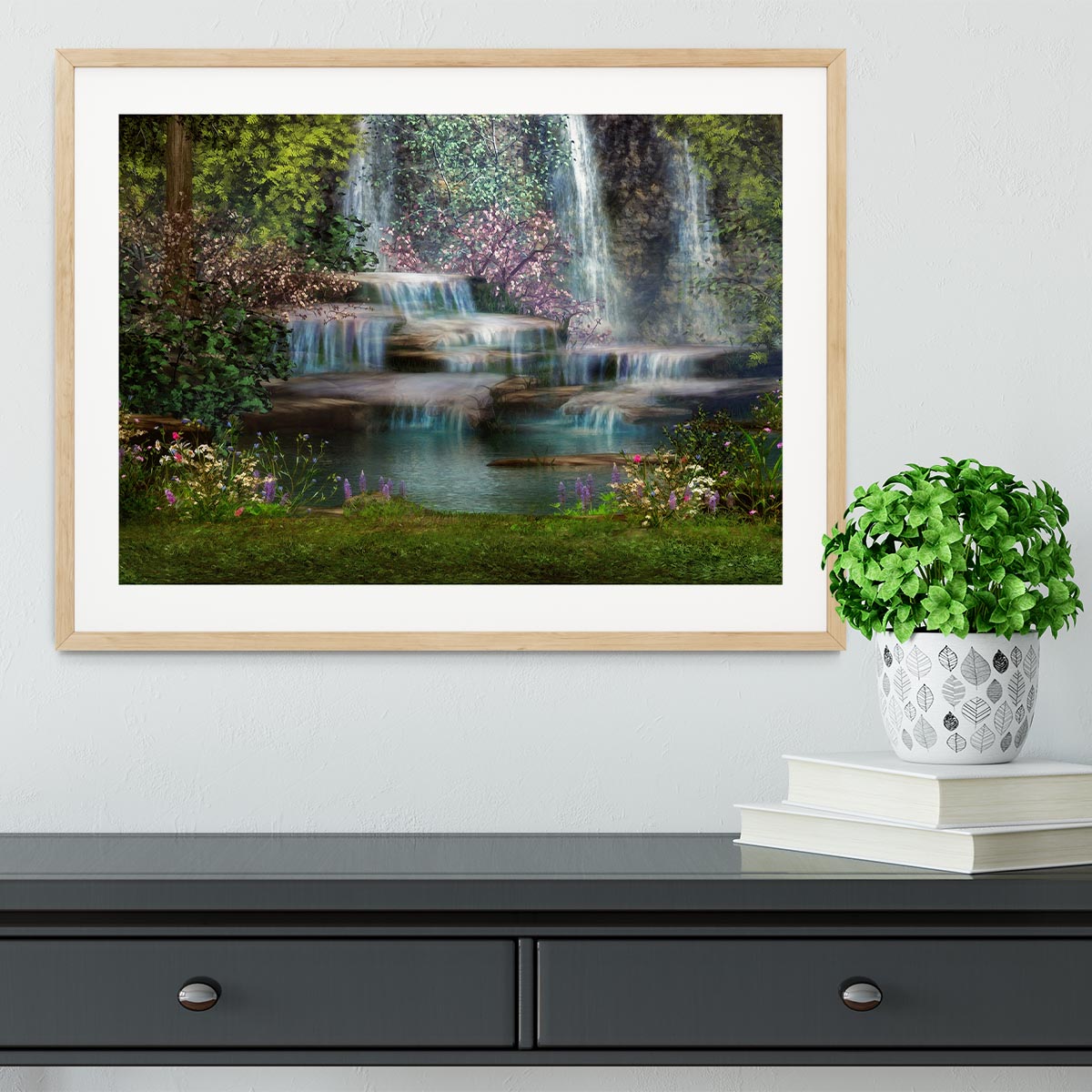 Magical landscape with waterfalls Framed Print - Canvas Art Rocks - 3