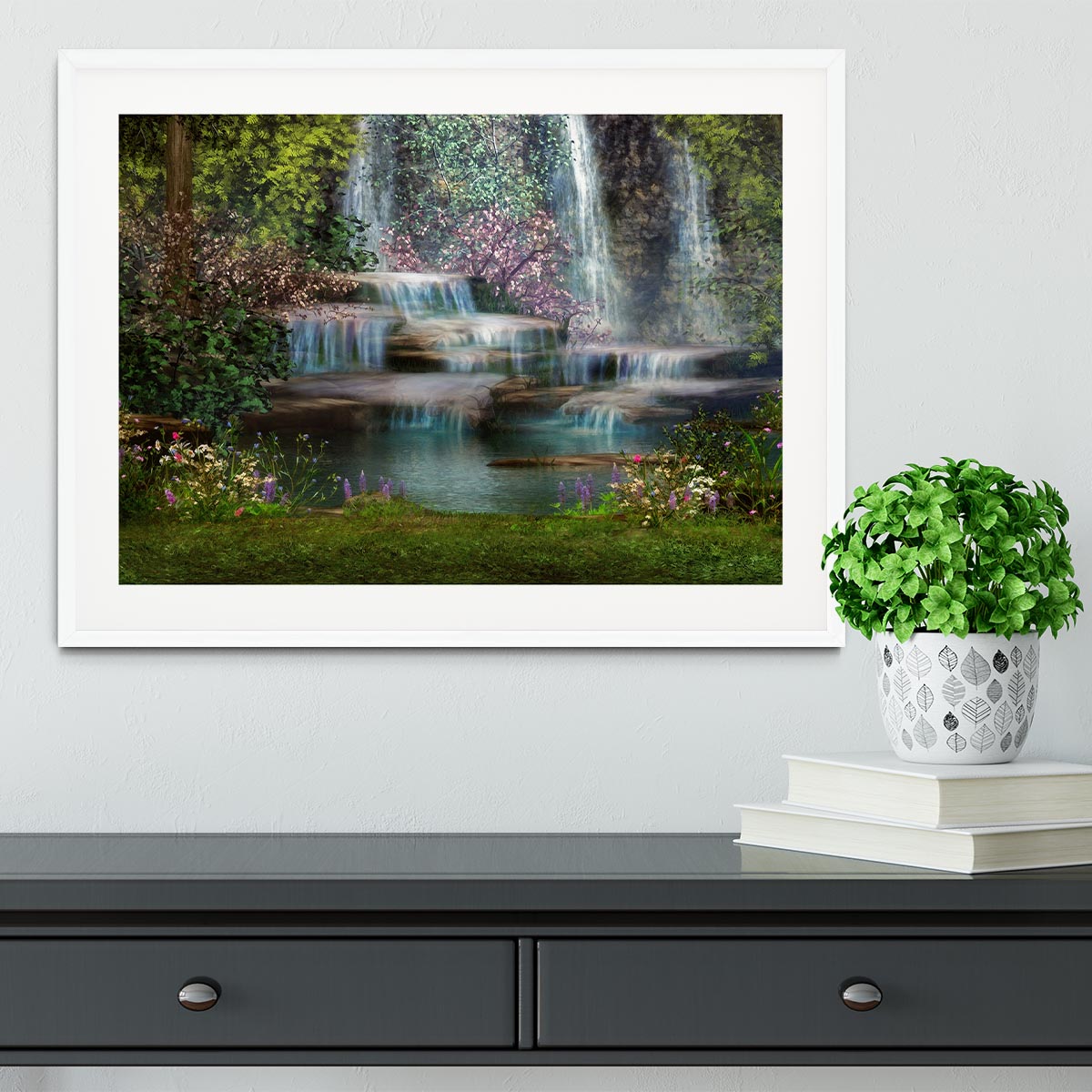 Magical landscape with waterfalls Framed Print - Canvas Art Rocks - 5