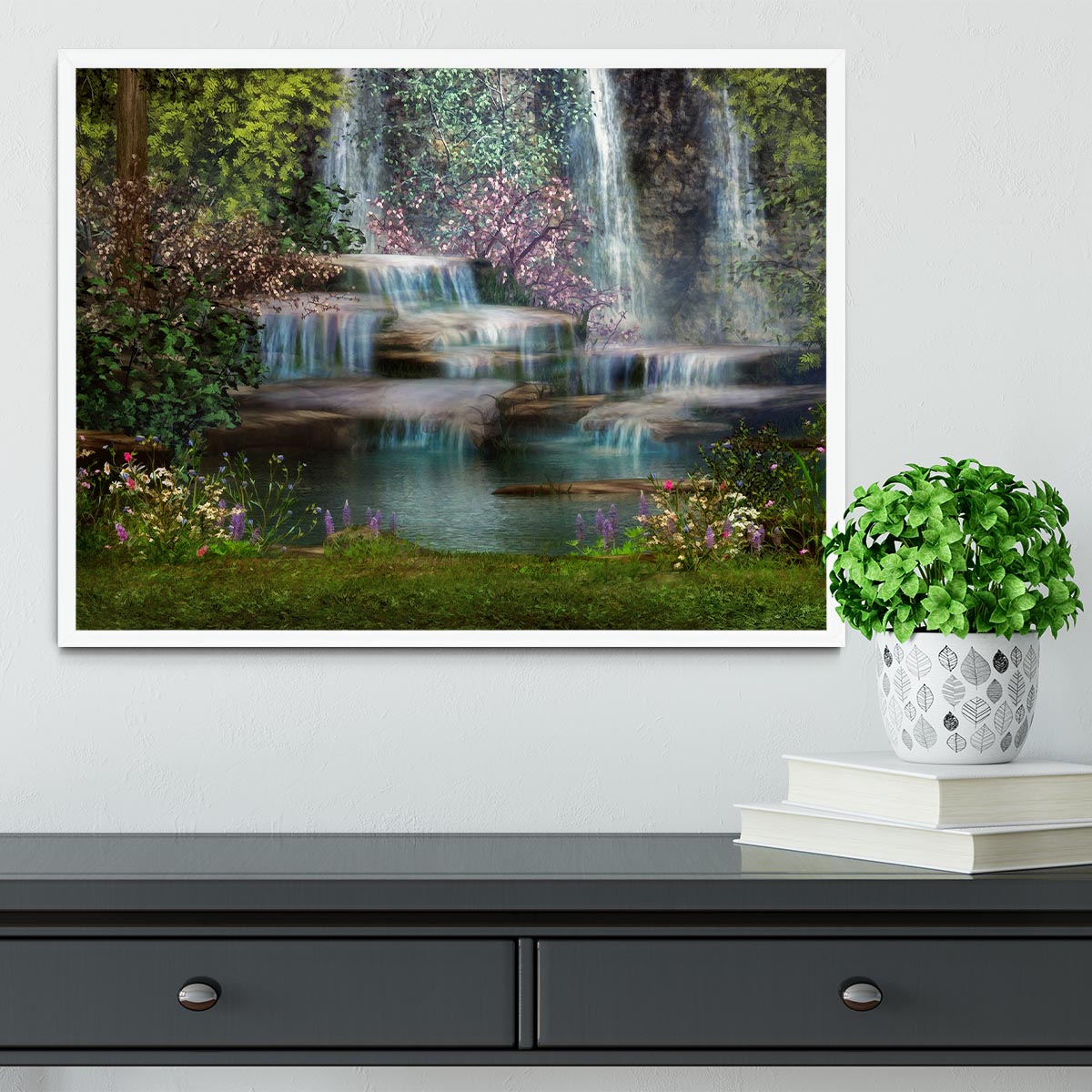 Magical landscape with waterfalls Framed Print - Canvas Art Rocks -6