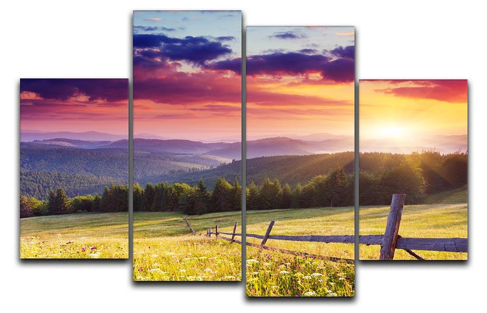 Majestic sunset in Carpathian 4 Split Panel Canvas  - Canvas Art Rocks - 1