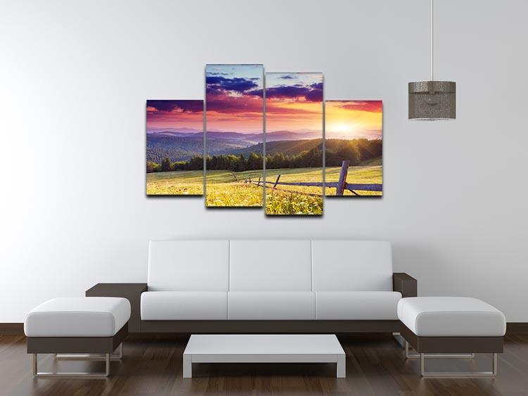 Majestic sunset in Carpathian 4 Split Panel Canvas  - Canvas Art Rocks - 3