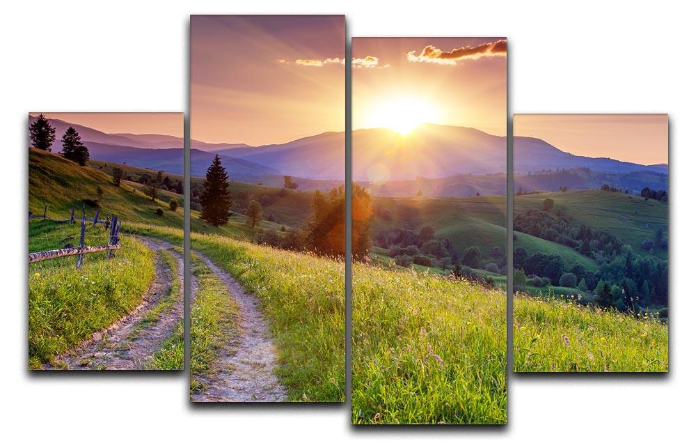 Majestic sunset in the mountains 4 Split Panel Canvas  - Canvas Art Rocks - 1